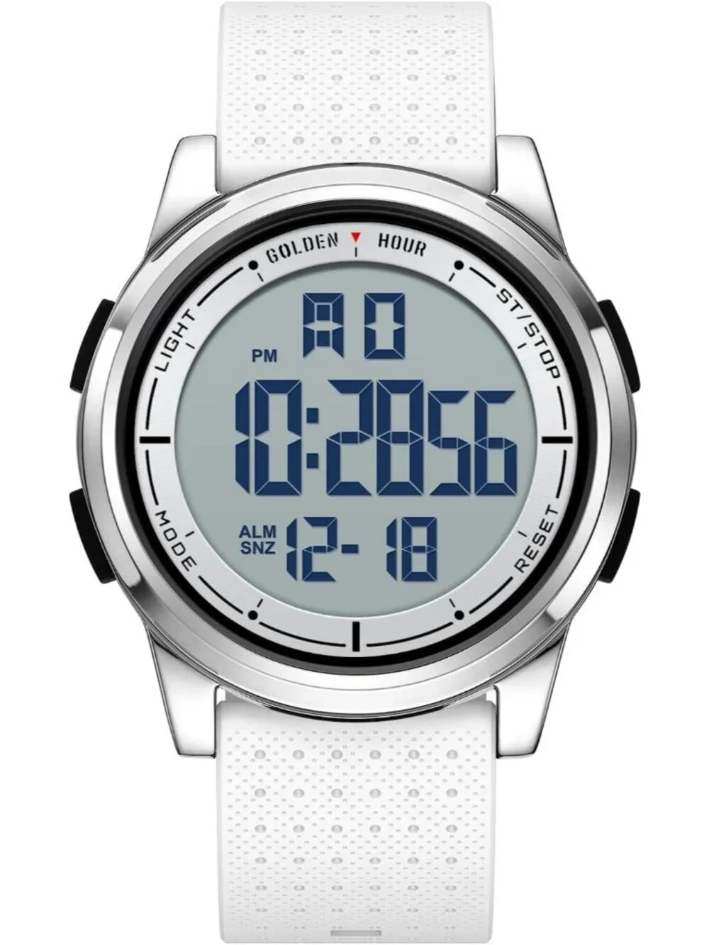 Men's Silver White Rubber Strap Ultra-Thin Minimalist Waterproof Digital Watch